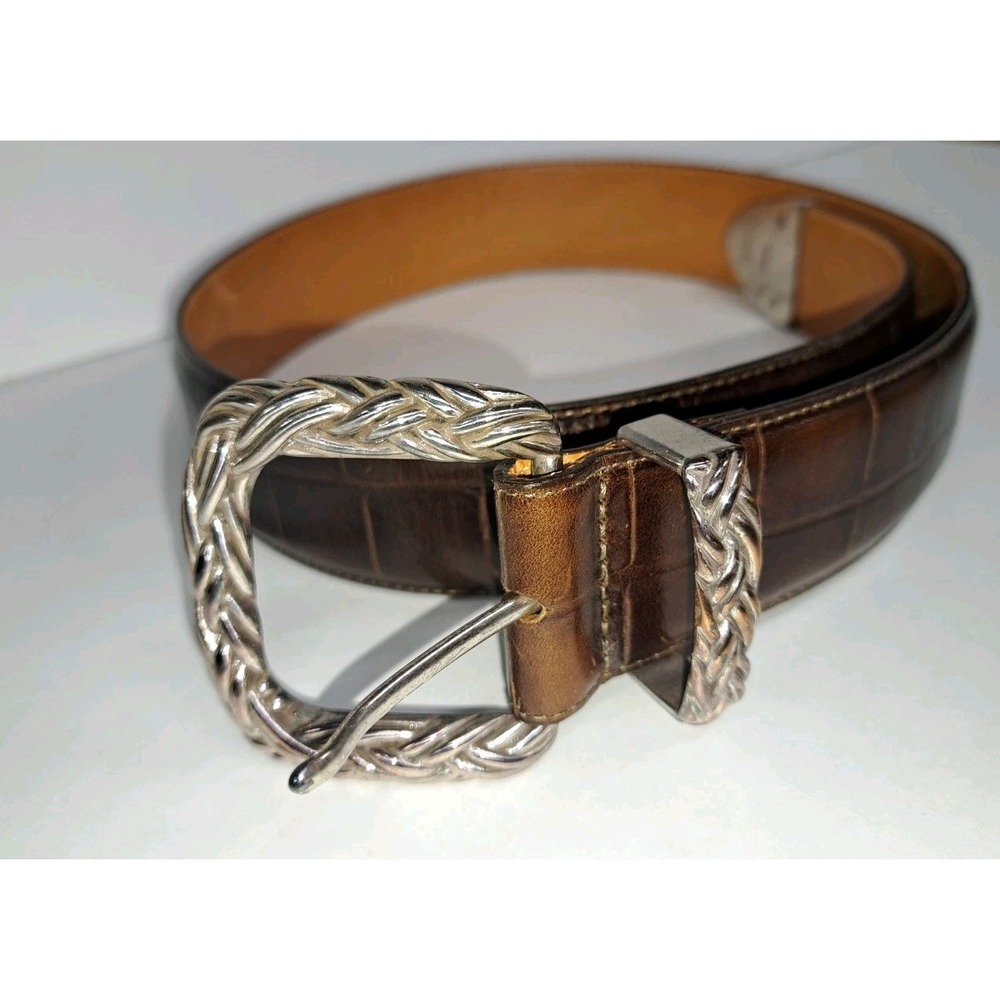Vintage Brighton Brown Leather Belt 1994 Medium 47209 Croc Mock Embossed Size S